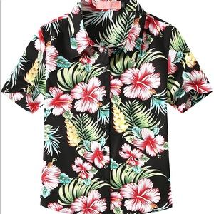 SSLR Big Girl's Floral Button Down Short Sleeve Hawaïïan Shirt Size Large